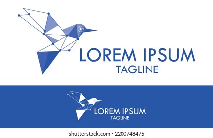 Blue Color Tech Line Dot Connect Bird Logo Design