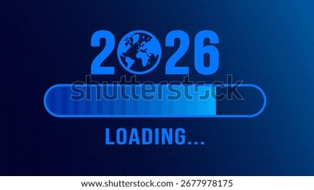 blue color technology concepts 2026 progress loading bar background or banner design template. Happy new year wish loading bar banner design. greeting and new year 2026 celebration banner with loading