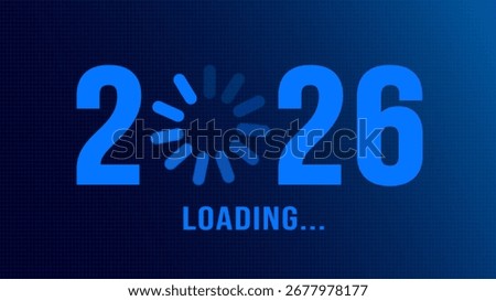 blue color technology concepts 2026 progress loading bar background or banner design template. Happy new year wish loading bar banner design. greeting and new year 2026 celebration banner with loading