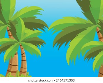 Blue color texture background with tree ornament. Used for presentation of business products for sale in online stores. Summer tropical beach with minimal concept, Vacation background.