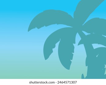 Blue color texture background with tree ornament. Used for presentation of business products for sale in online stores. Summer tropical beach with minimal concept, Vacation background.