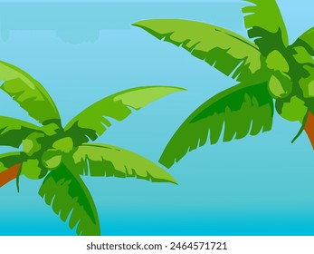 Blue color texture background with tree ornament. Used for presentation of business products for sale in online stores. Summer tropical beach with minimal concept, Vacation background.