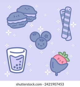 blue color theme of food pals illustration set