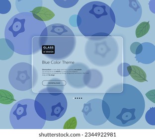 Blue Color Theme. Translucent frosted glass and blueberry. Vector image in the glassmorphism style.