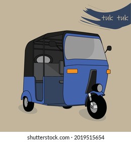 Blue Color three wheeler vector illustration. Art work of a tuk-tuk used for transportation mostly in Sri Lanka, India and Thailand