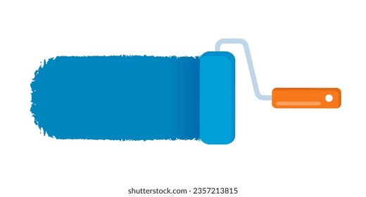 Blue color trail of the roller brush on white background. Vector illustration for headers, banners and advertising