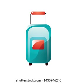 Blue color travel bag with wheels and red handle