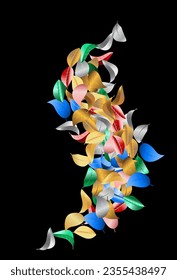 Blue Color Tree Vector Black Background Banner. Flying Foliage Branch. Green Leaf Swirl Border. Leaves Wind Wallpaper.