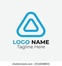 Un diseño de logotipo de forma de línea de triángulo de color azul	
