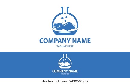 Blue Color Tube Lab Mountain and Ship Logo Design