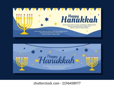 Blue color of two happy hanukkah event banner design