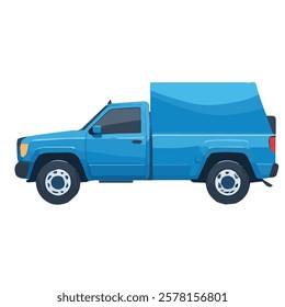 Blue color van on white background. vector illustration.