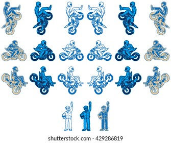 A blue color variations set at the motorcycle of Street Fighter type.