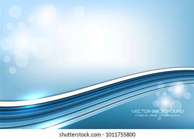 Blue Color Vector illustration of Abstract Wavy Background with bokeh lights effect for business banner and advertising web design