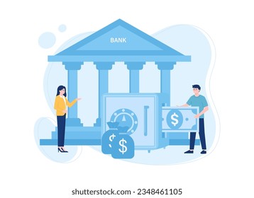 Vector de color azul con inversión en el concepto de banca trending de ilustración plana