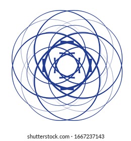 Forma redondeada del círculo color azul, mandala, aislada en blanco 
