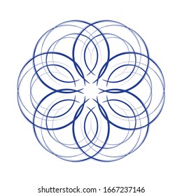 Forma redondeada del círculo color azul, mandala, aislada en blanco 