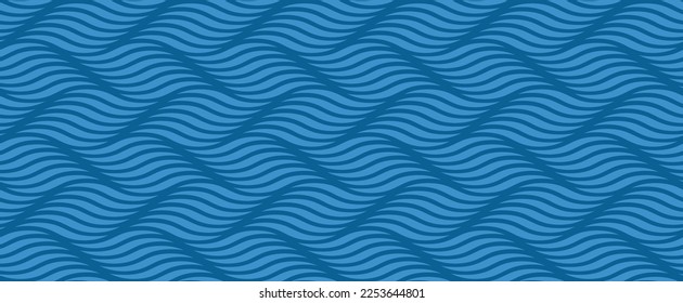Blue color water wave seamless pattern. Vector abstract repeat background.