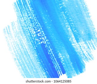 Blue color watercolor brush paint stroke artistic element on white background for grunge poster, art design, banner. Aquarelle hand drawn paper texture bright scribble splash vector wash card 