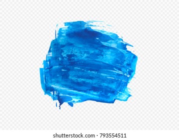 Blue color watercolor paint stain. Thick brush stroke. Vector illustration. Isolated on transparent background