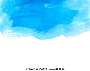 Blue color wave hand drawn vector art banner. Watercolor abstract paper texture colorful wet grunge background. Drawing scribble isolated drip line element illsutration