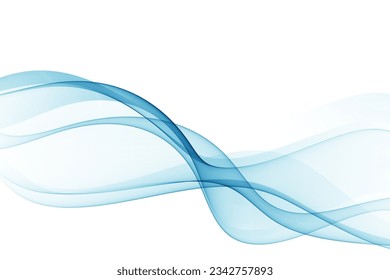 Blue color wave,abstract transparent flow on white background.