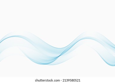 Blue color wavy lines, abstract wave design element. Smoky flow of blue wave.