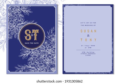 
Blue Color Wedding Invitation Card Vector