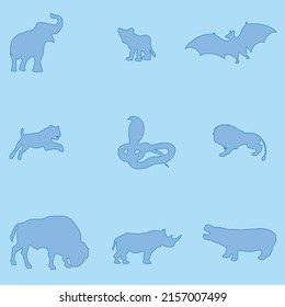 blue color wild animal patterns on blue background, vector