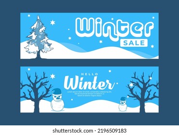 Blue color of winter season banner design for website or social media ad