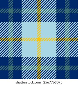 Blue color with yellow green line plaid checkered buffalo seamless pattern use for fabric, textile, wrap, print