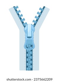 Blue color zipper and puller vector illustration isolated on white background