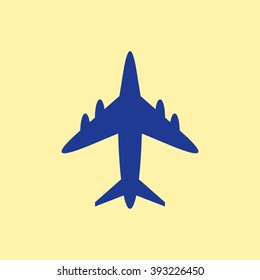 Blue Colored Airplane Icon on Light Orange Background. Eps-10.
