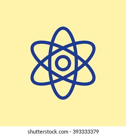 Blue Colored Atom Icon on Light Orange Background. Eps-10.