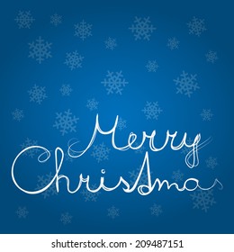 Blue colored blue background with snowflakes and text we wish you a merry christmas and happy new year. Vector illustration.