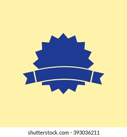 Blue Colored Badge Icon on Light Orange Background. Eps-10.