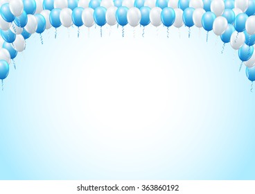 Blue colored balloons top  framed  page template for  birthday or party invitation. Vector background  