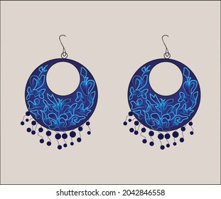 Blue colored beautiful kundan meenakari earrings vector illustration,Rajasthan and Gujarat artifacts and jewellery.Meenakari work is an intriguing art from Rajasthan.