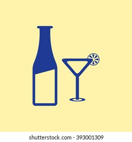 Blue Colored Beer bottle & Glass Icon on Light Orange Background. Eps-10.