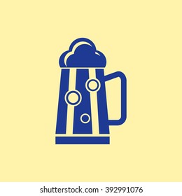 Blue Colored Beer Glass or Mug Icon on Light Orange Background. Eps-10.
