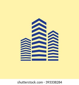 Blue Colored Building Icon on Light Orange Background. Eps-10.