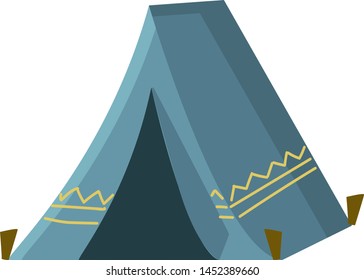 Ein blauer Campingzelt, Vektorgrafik, Farbzeichnung oder Illustration.
