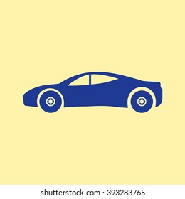 Blue Colored Car Icon on Light Orange Background. Eps-10.