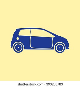 Blue Colored Car Icon on Light Orange Background. Eps-10.