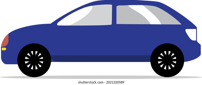 Blue colored car side angle view vector. isolated on white background.