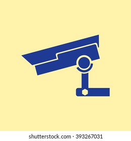 Blue Colored CCTV Camera Or CCTV Surveillance Icon on Light Orange Background. Eps-10.