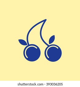 Blue Colored Cherry or Berry Icon on Light Orange Background. Eps-10.