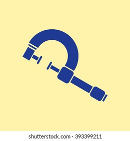 Blue Colored Clamp Icon on Light Orange Background. Eps-10.