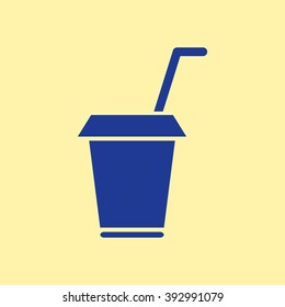 Blue Colored Coffee Cup or Drink Cup Icon on Light Orange Background. Eps-10.