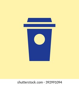 Blue Colored Coffee Cup or Drink Cup Icon on Light Orange Background. Eps-10.
